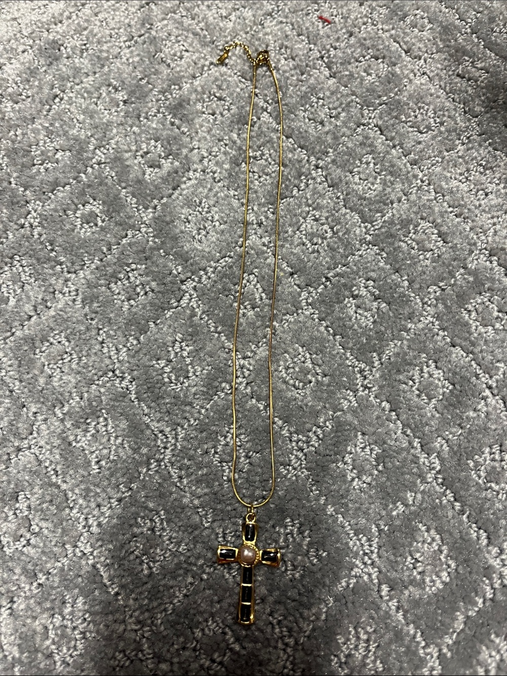 Gold Cross Pendant Necklace with Black Stones - Women Jewelry one of a kind